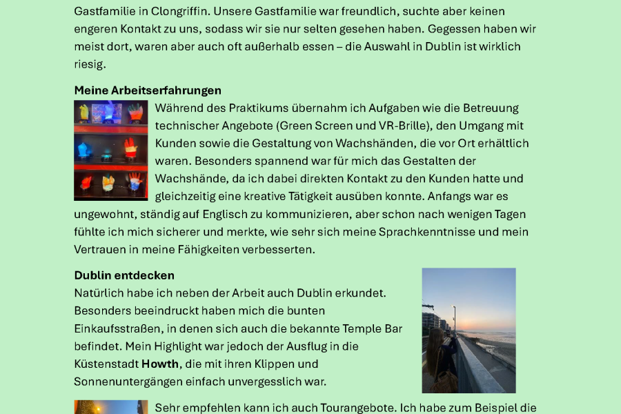 Praktikum in Europa - Schülerberichte Bild 7 Praktikum in Europa - Schülerberichte Bild 7